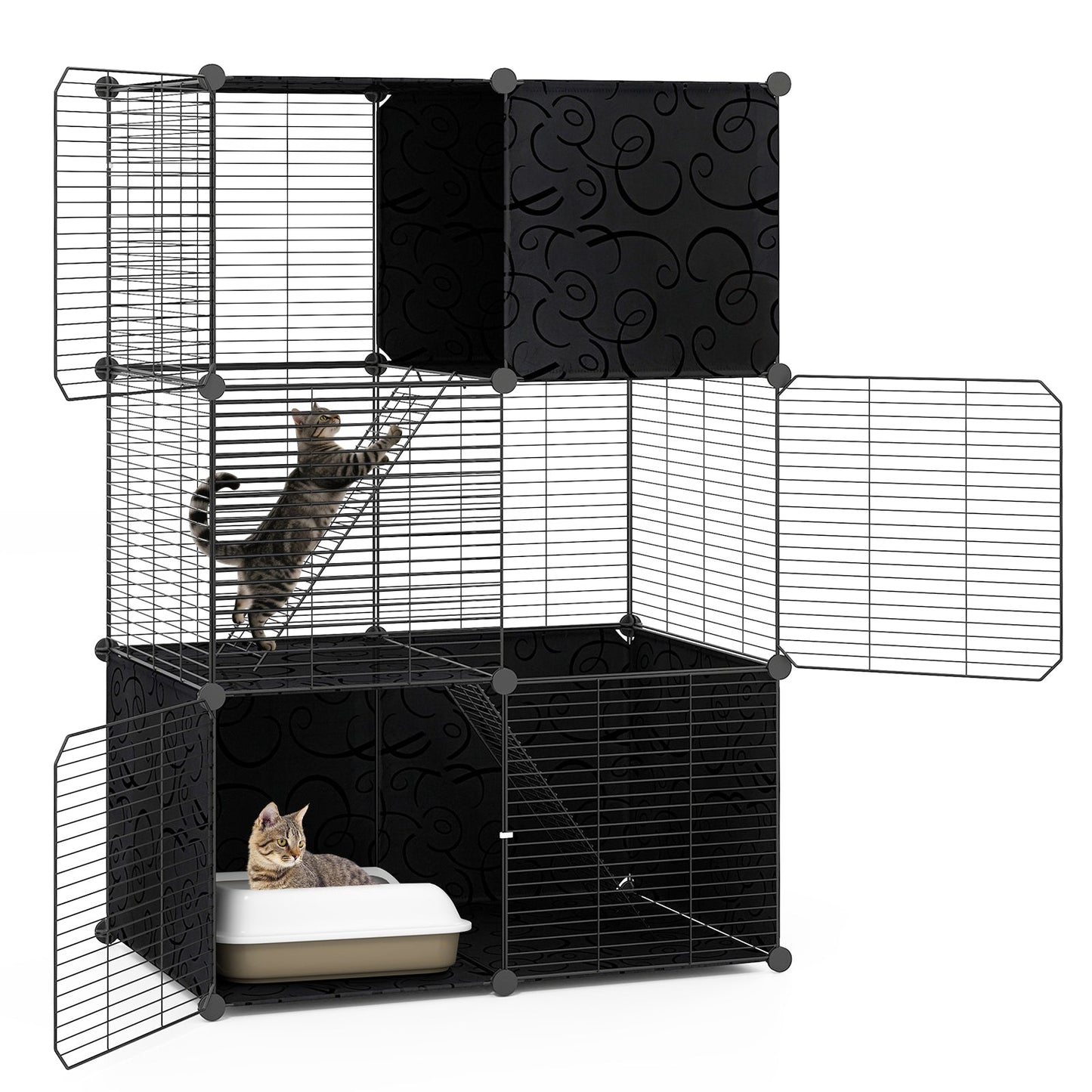 Multi-Level Cat Tower with 2-Door Condo and Hammock-Black
