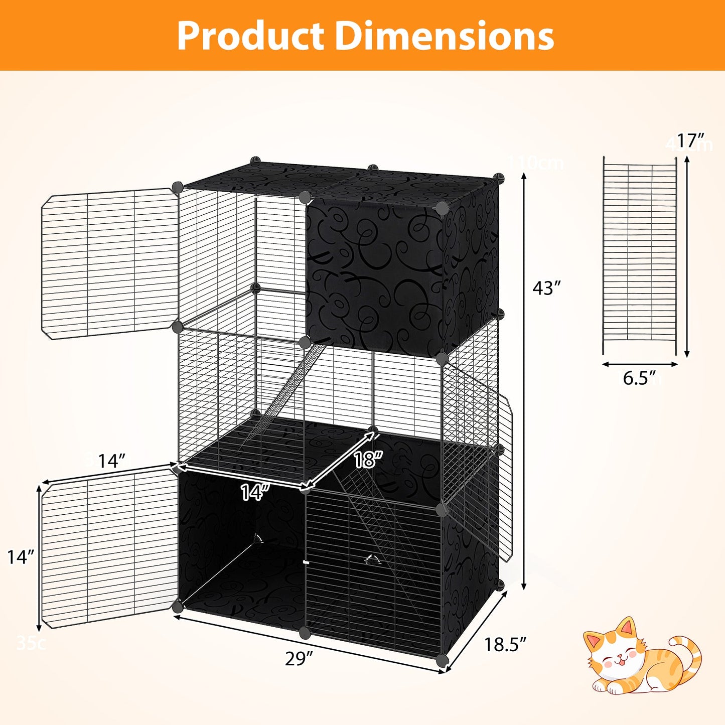 Multi-Level Cat Tower with 2-Door Condo and Hammock-Black