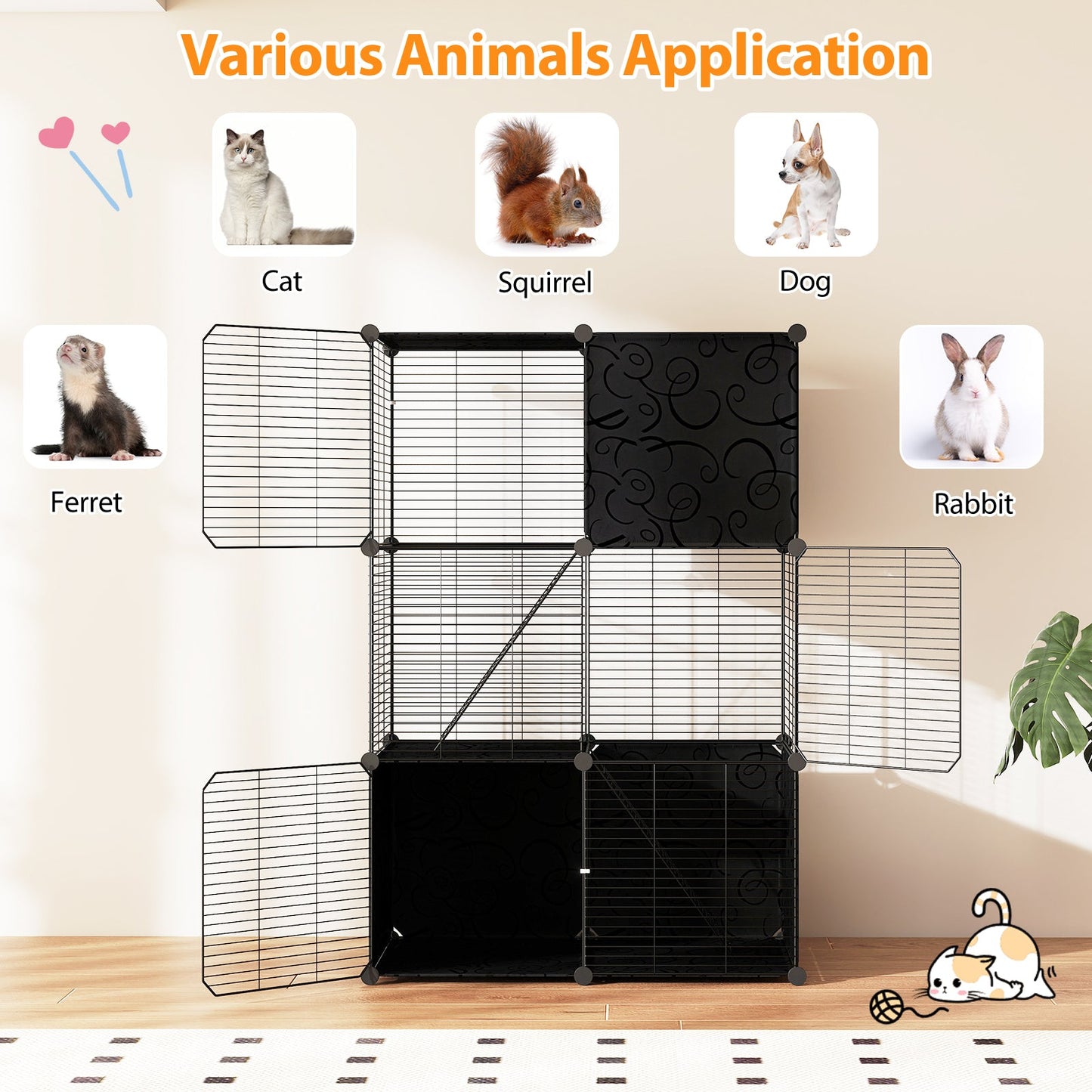 Multi-Level Cat Tower with 2-Door Condo and Hammock-Black