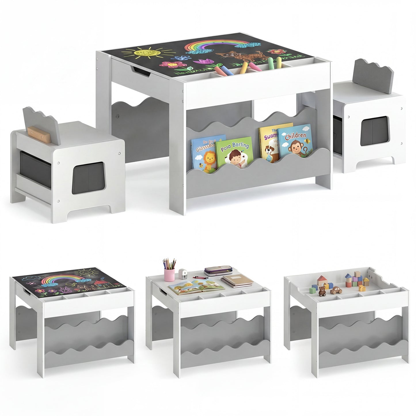Kids Activity Table and Chair Set with Reversible Tabletop