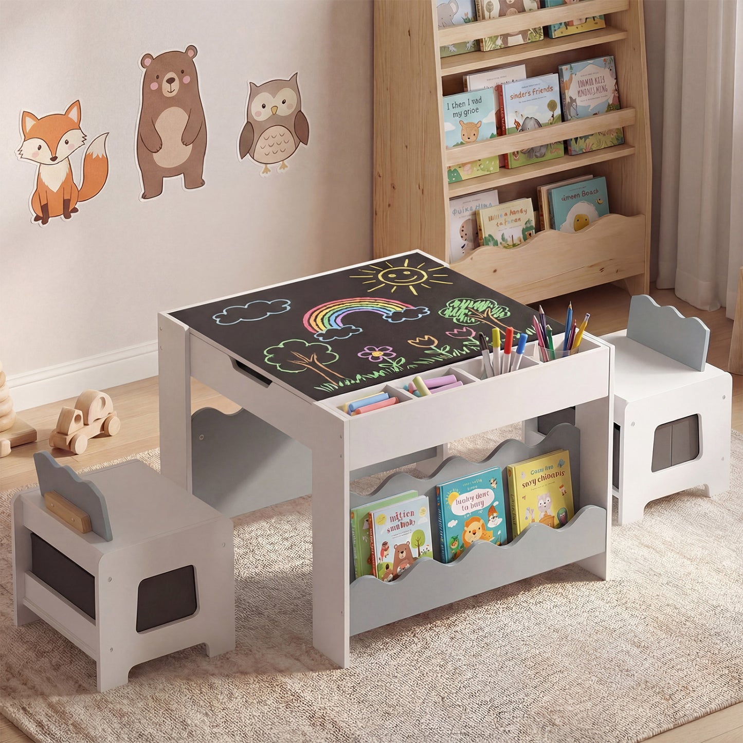 Kids Activity Table and Chair Set with Reversible Tabletop