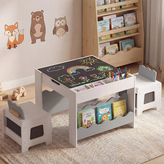 Kids Activity Table and Chair Set with Reversible Tabletop