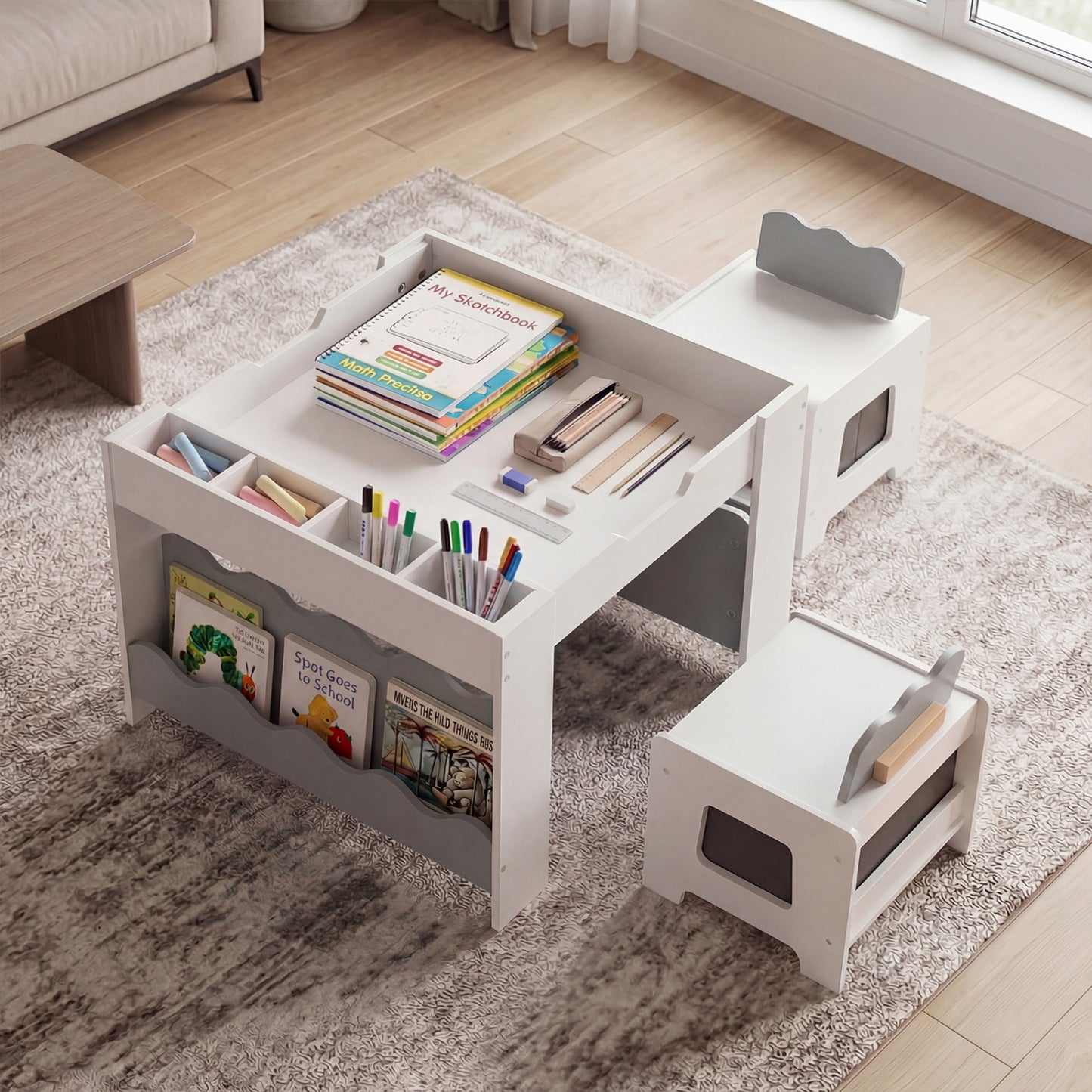 Kids Activity Table and Chair Set with Reversible Tabletop