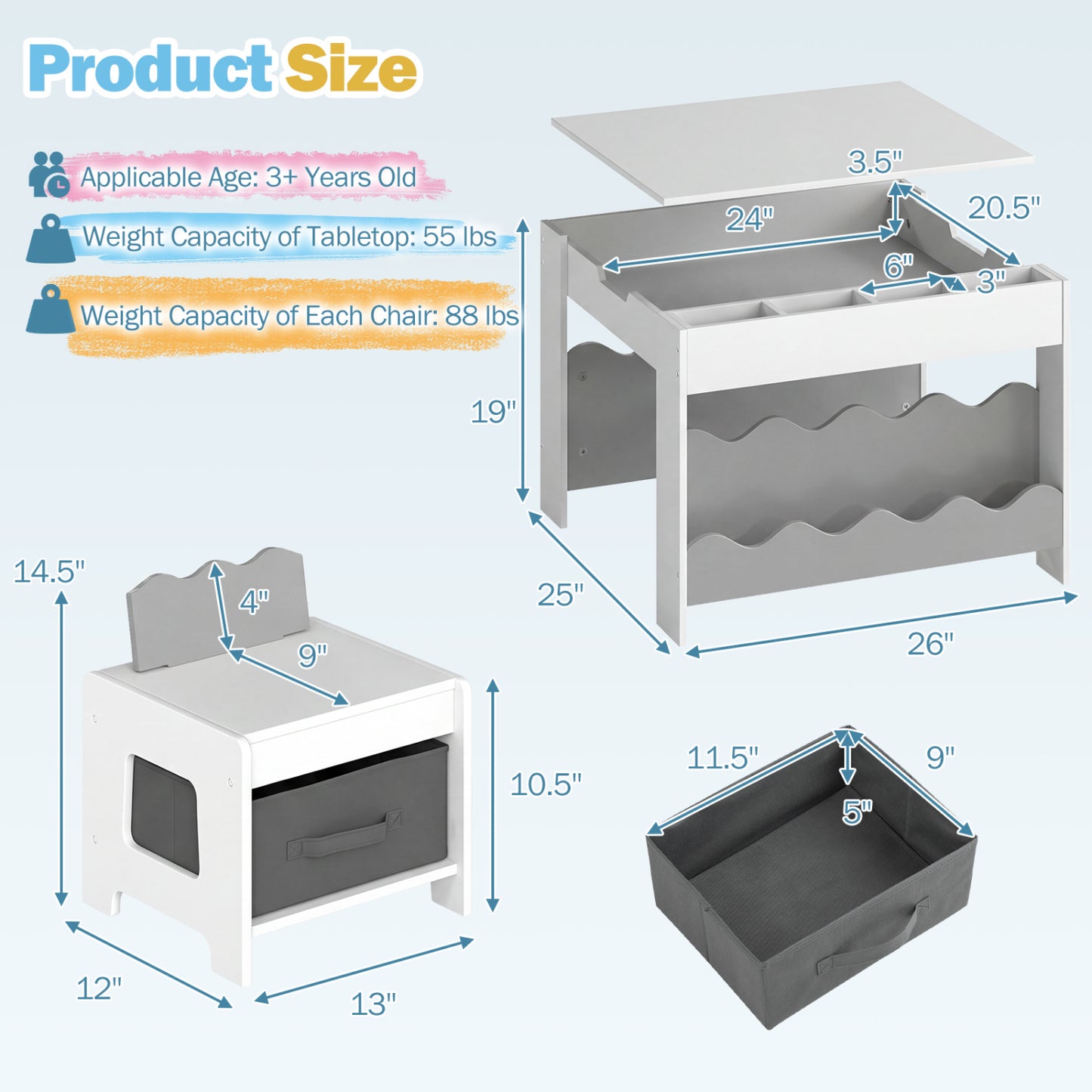 Kids Activity Table and Chair Set with Reversible Tabletop