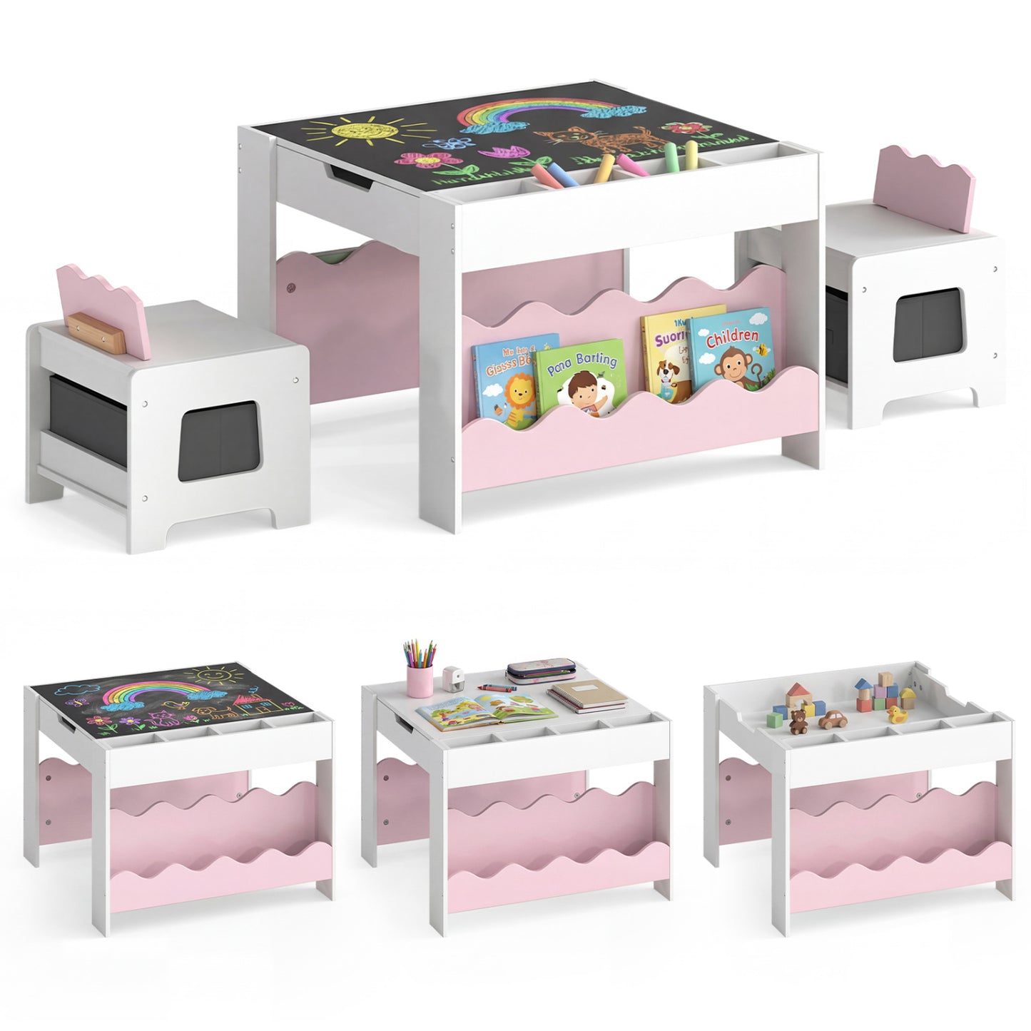 Kids Activity Table and Chair Set with Reversible Tabletop