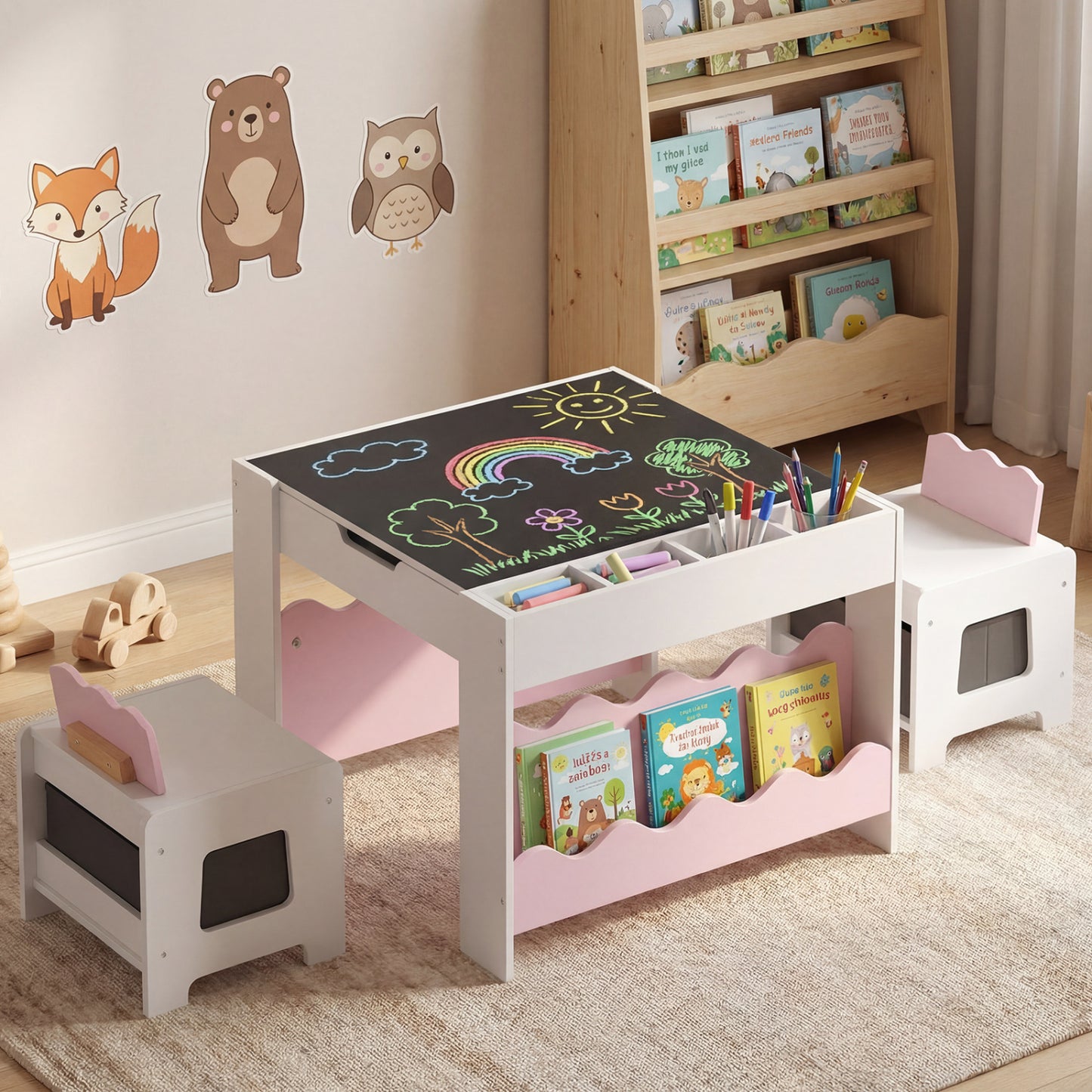 Kids Activity Table and Chair Set with Reversible Tabletop