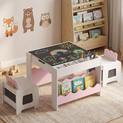 Kids Activity Table and Chair Set with Reversible Tabletop