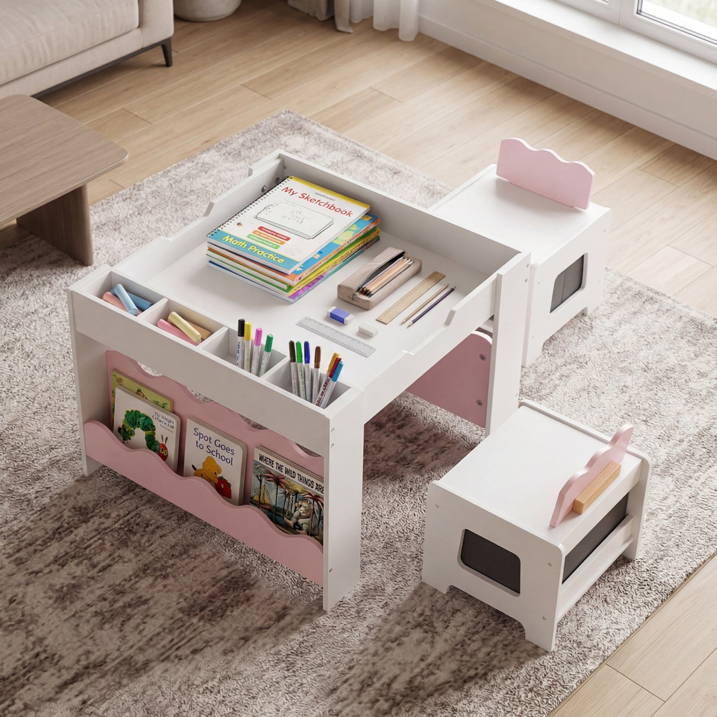Kids Activity Table and Chair Set with Reversible Tabletop