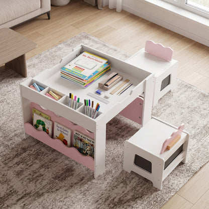 Kids Activity Table and Chair Set with Reversible Tabletop