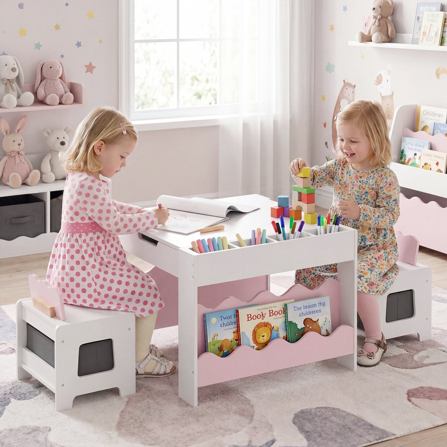 Kids Activity Table and Chair Set with Reversible Tabletop
