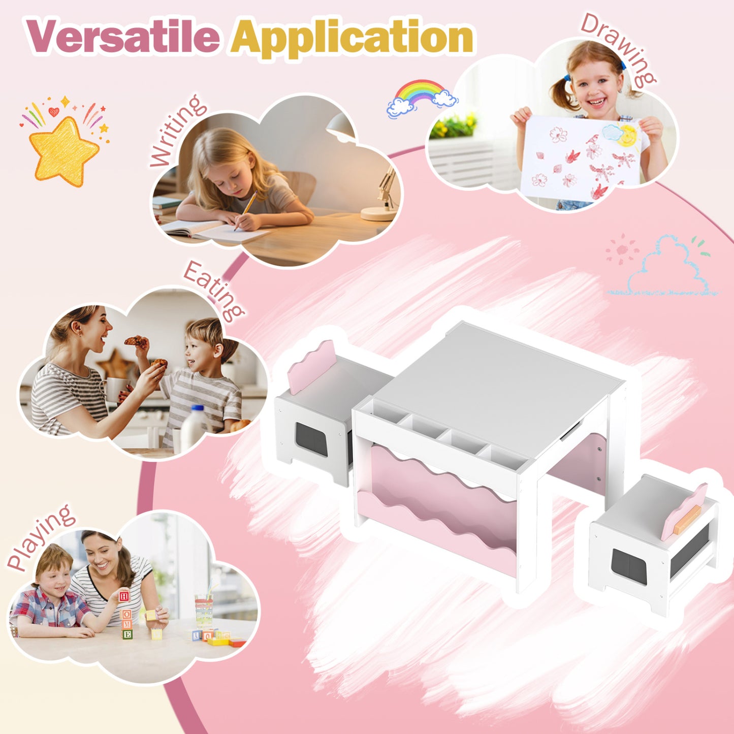 Kids Activity Table and Chair Set with Reversible Tabletop
