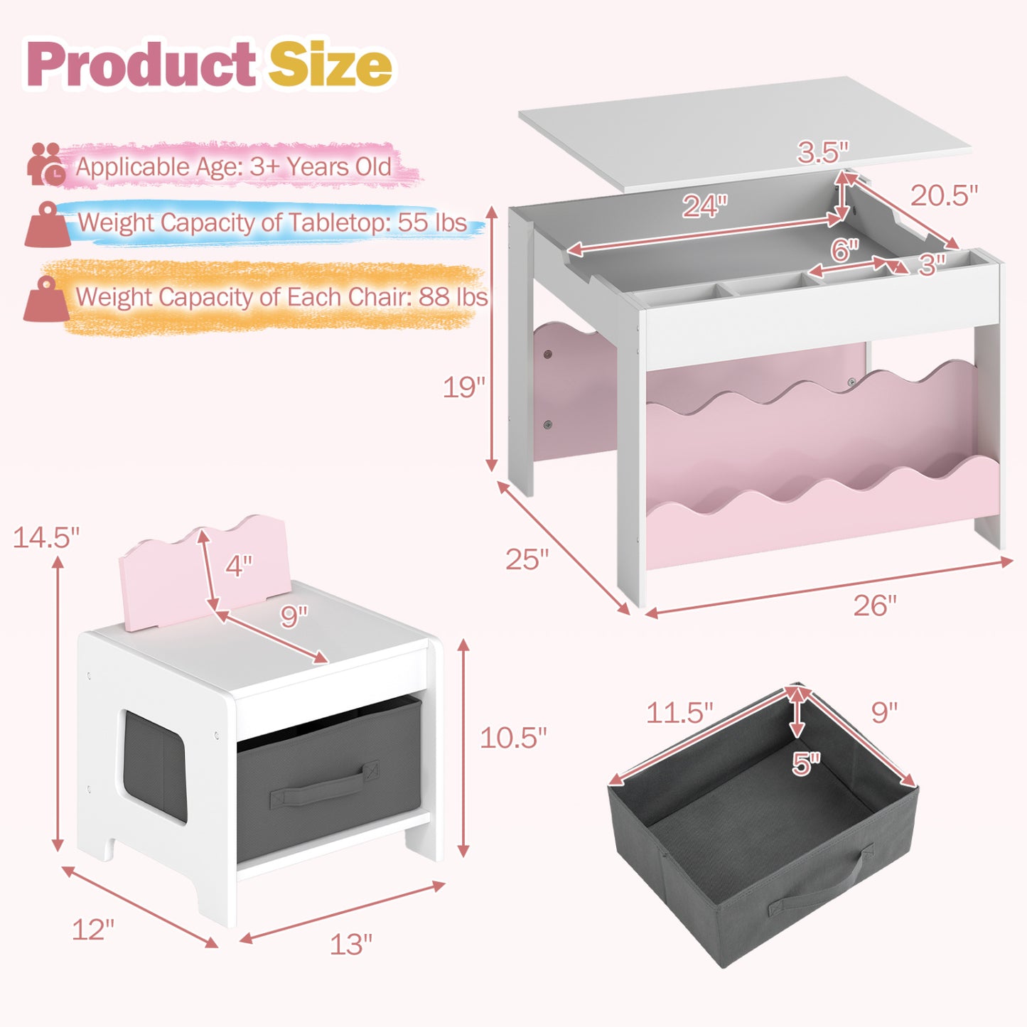 Kids Activity Table and Chair Set with Reversible Tabletop
