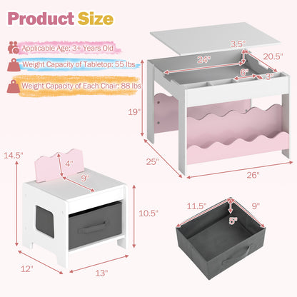 Kids Activity Table and Chair Set with Reversible Tabletop