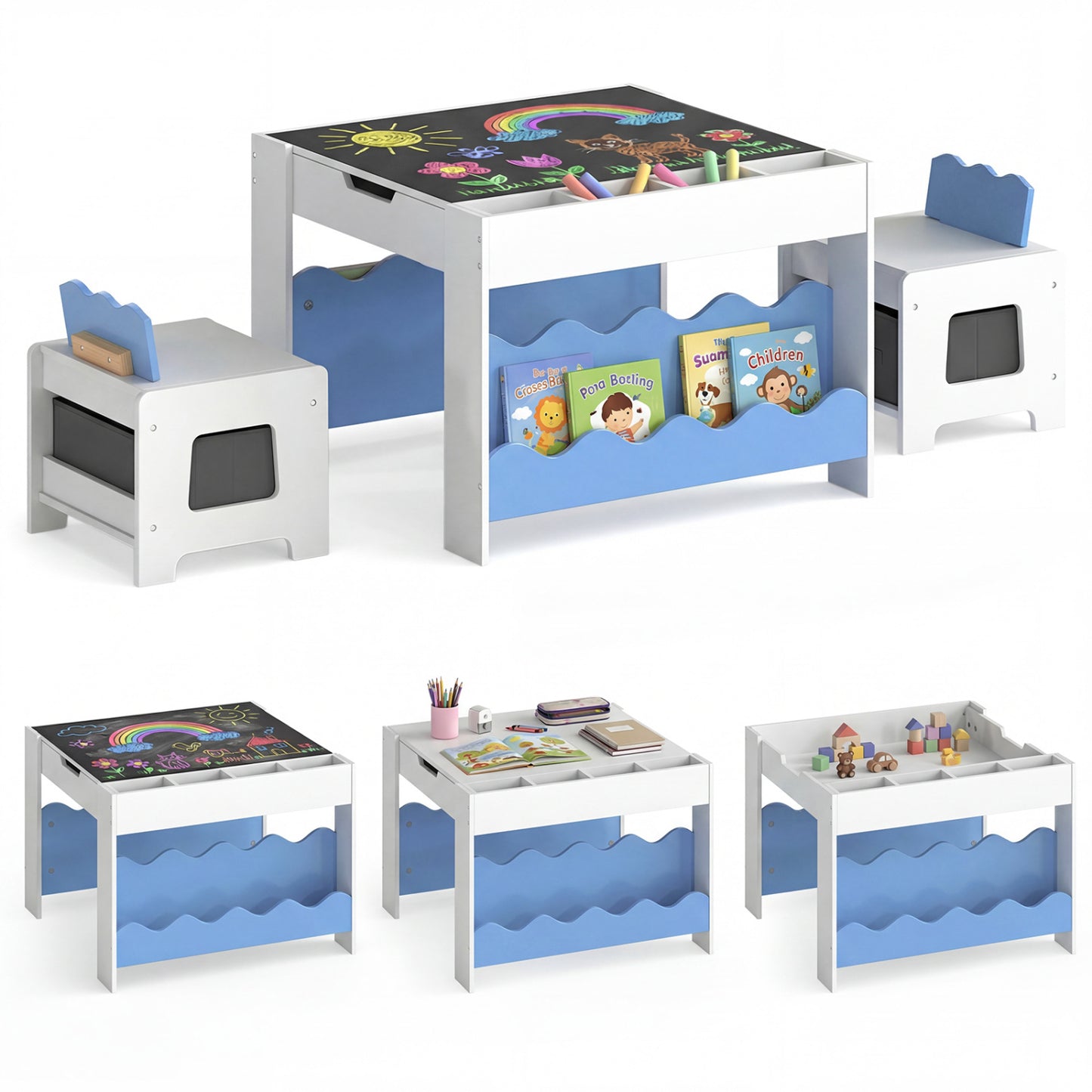 Kids Activity Table and Chair Set with Reversible Tabletop