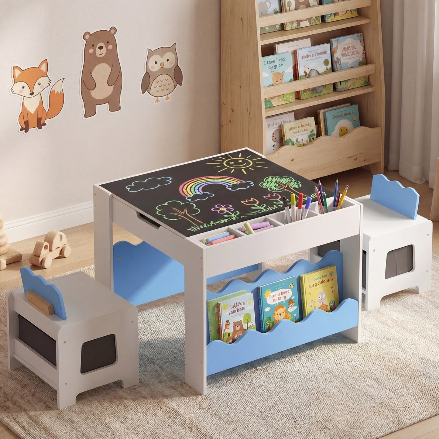 Kids Activity Table and Chair Set with Reversible Tabletop