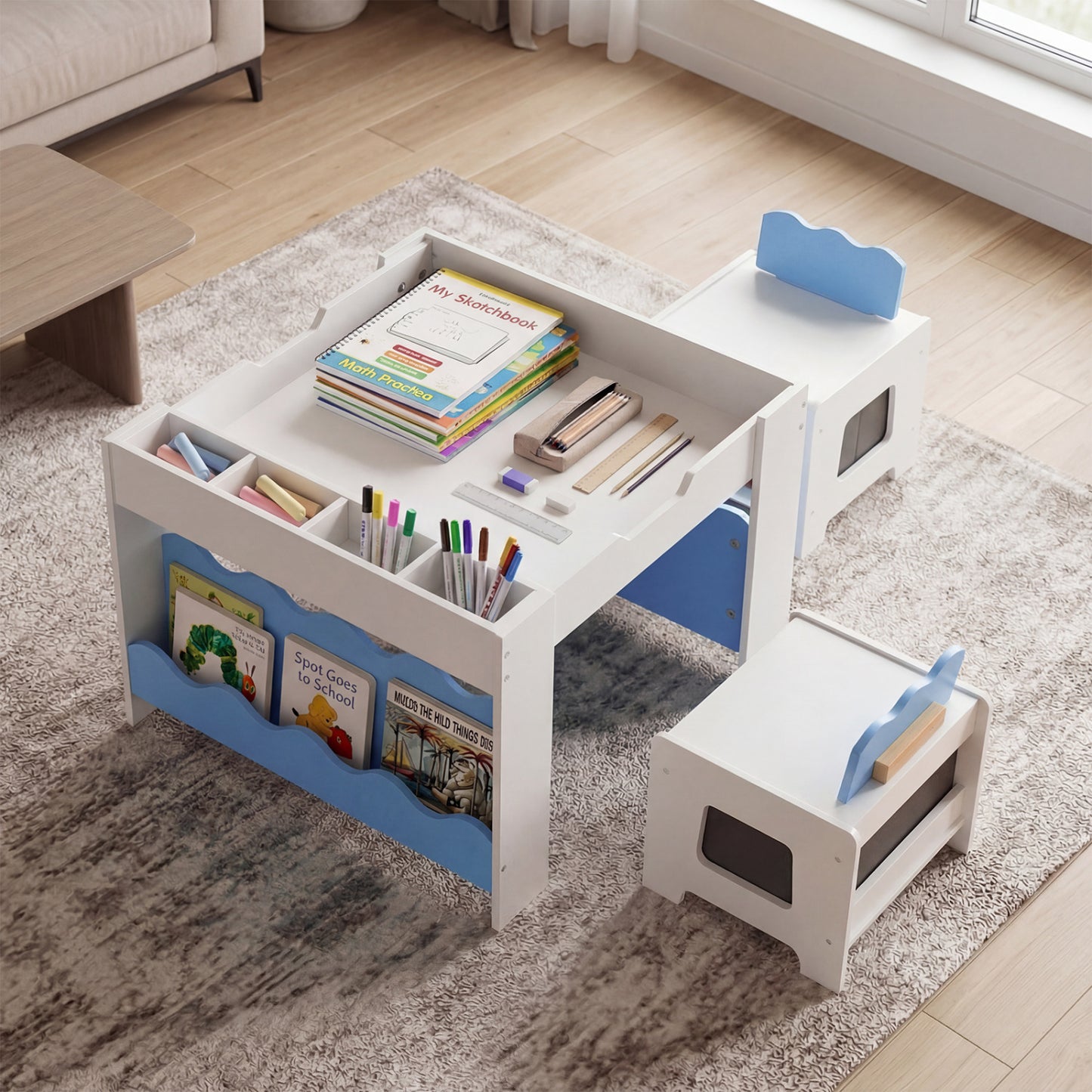Kids Activity Table and Chair Set with Reversible Tabletop