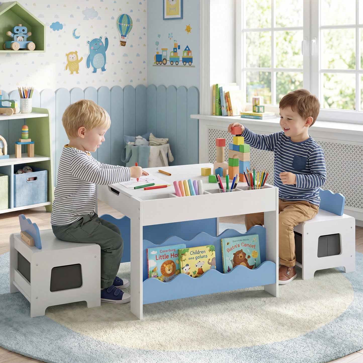 Kids Activity Table and Chair Set with Reversible Tabletop