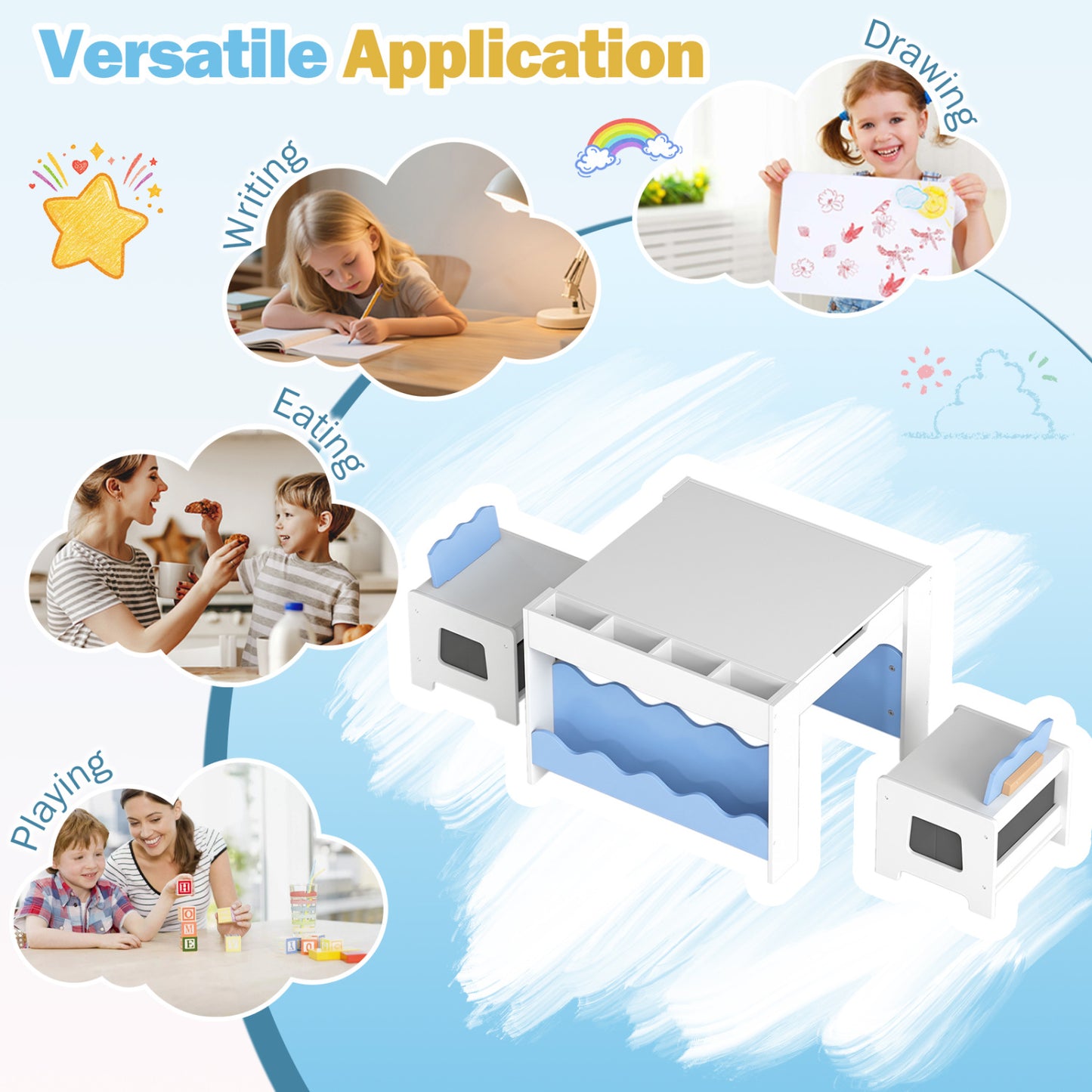 Kids Activity Table and Chair Set with Reversible Tabletop