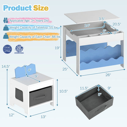 Kids Activity Table and Chair Set with Reversible Tabletop