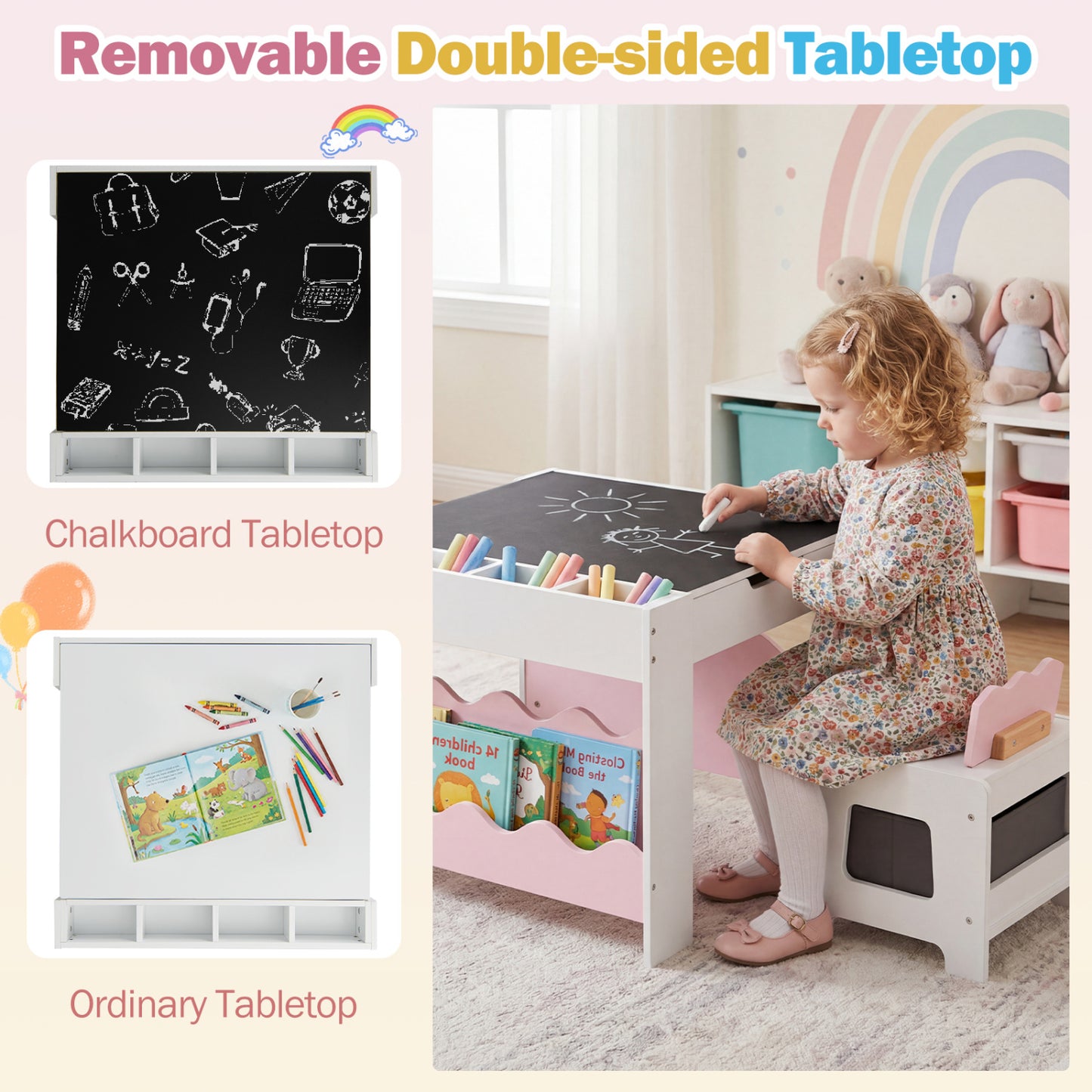 Kids Activity Table and Chair Set with Reversible Tabletop