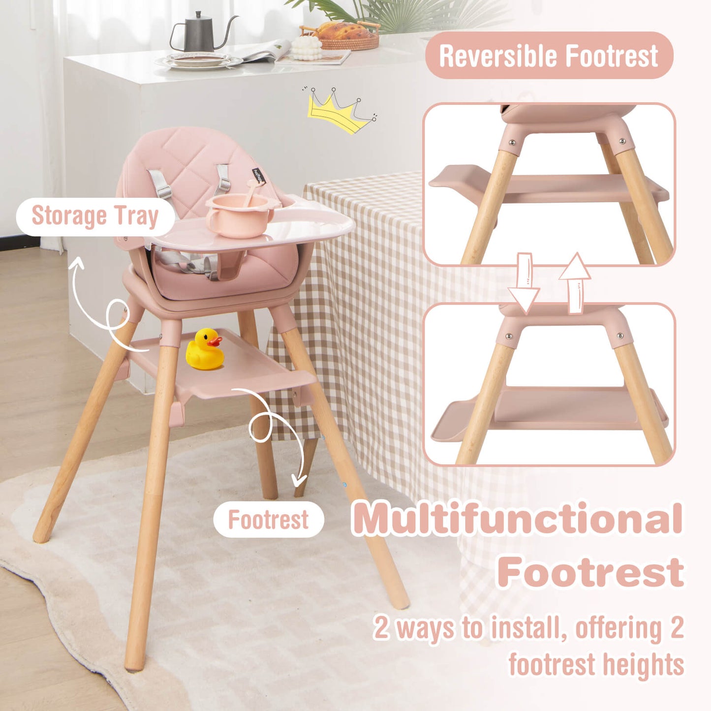 6-in-1 Convertible Baby High Chair with Removable Tray