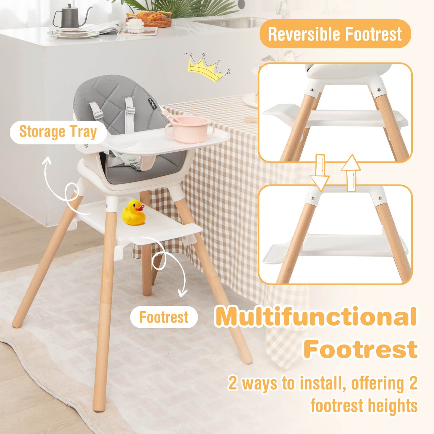 6-in-1 Convertible Baby High Chair with Removable Tray