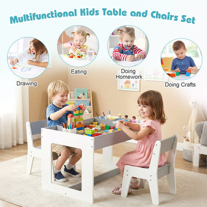 Kids Table and 2 Chairs Set with Double-Sided Chalkboard