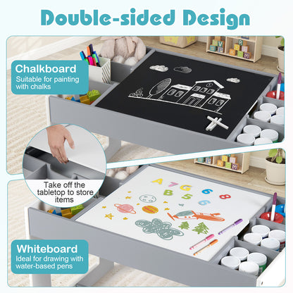 Kids Table and 2 Chairs Set with Double-Sided Chalkboard