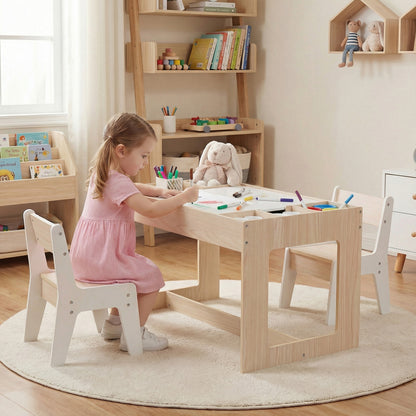 Kids Table and 2 Chairs Set with Double-Sided Chalkboard