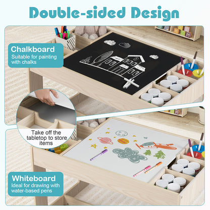 Kids Table and 2 Chairs Set with Double-Sided Chalkboard