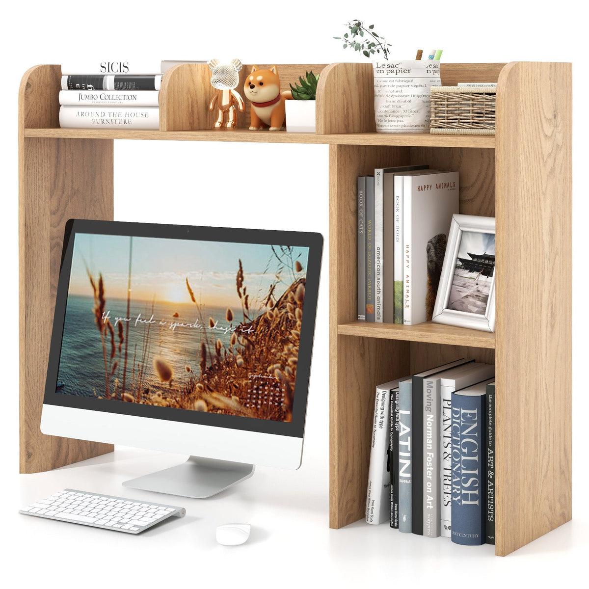 3-Tier Multipurpose Desk Bookshelf with 4 Shelves
