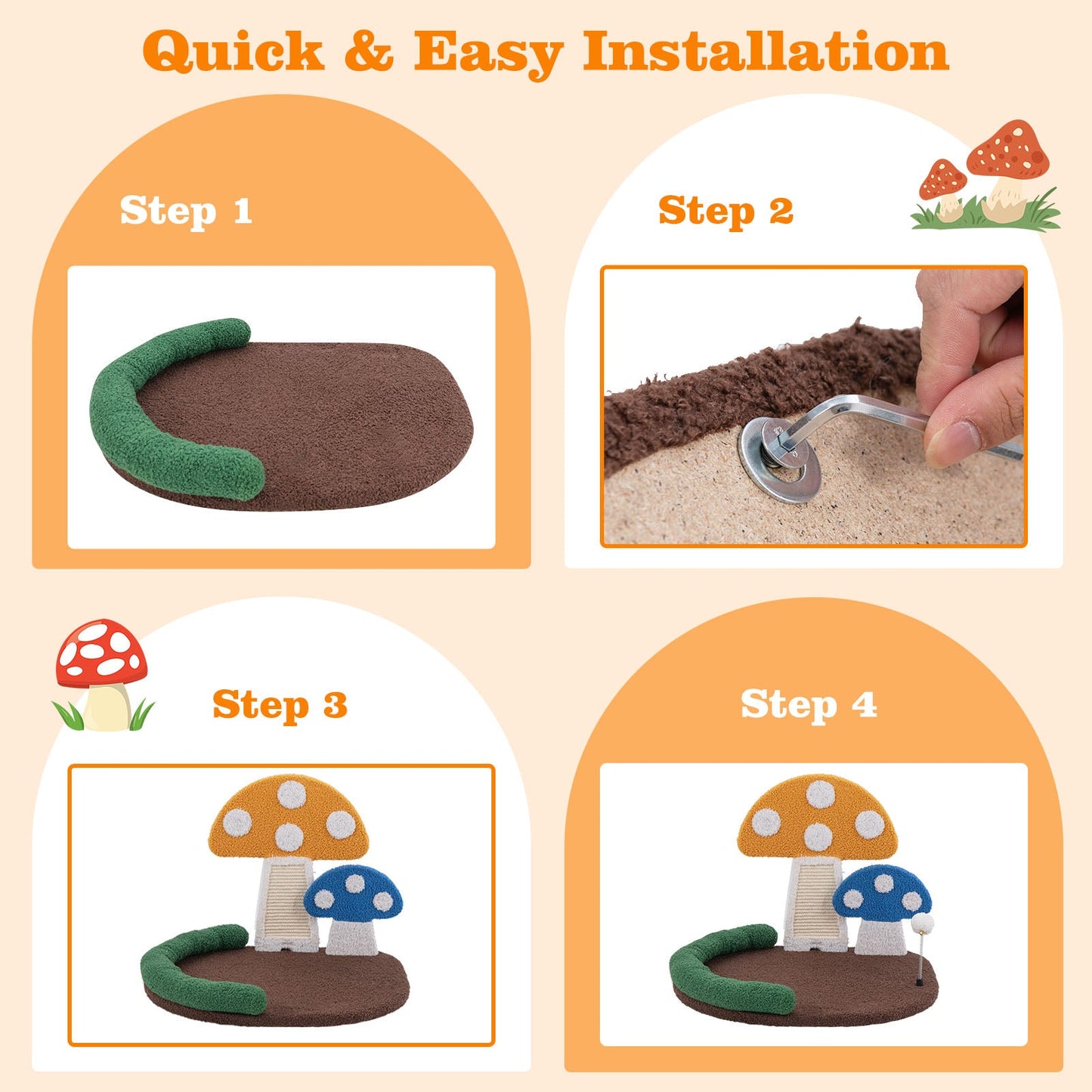 Mushroom Cat Bed Cat Claw Scratcher with Wide Bed and Sisal Scratch Panel-Multicolor