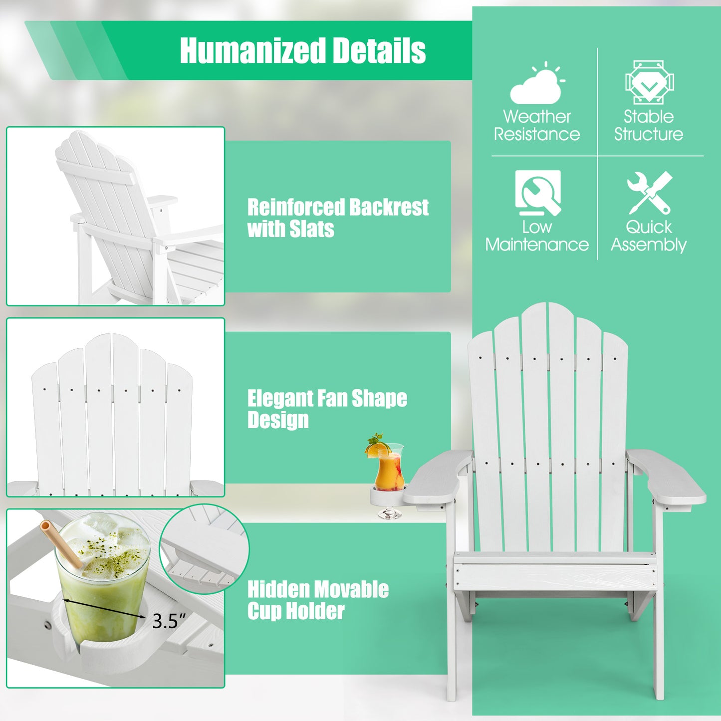 Adirondack Chair with Cup Holder - Weather Resistant HIPS