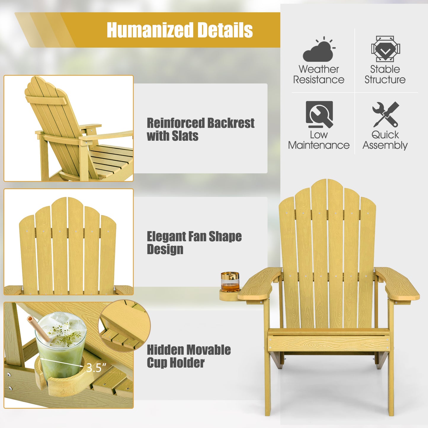 Adirondack Chair with Cup Holder - Weather Resistant HIPS
