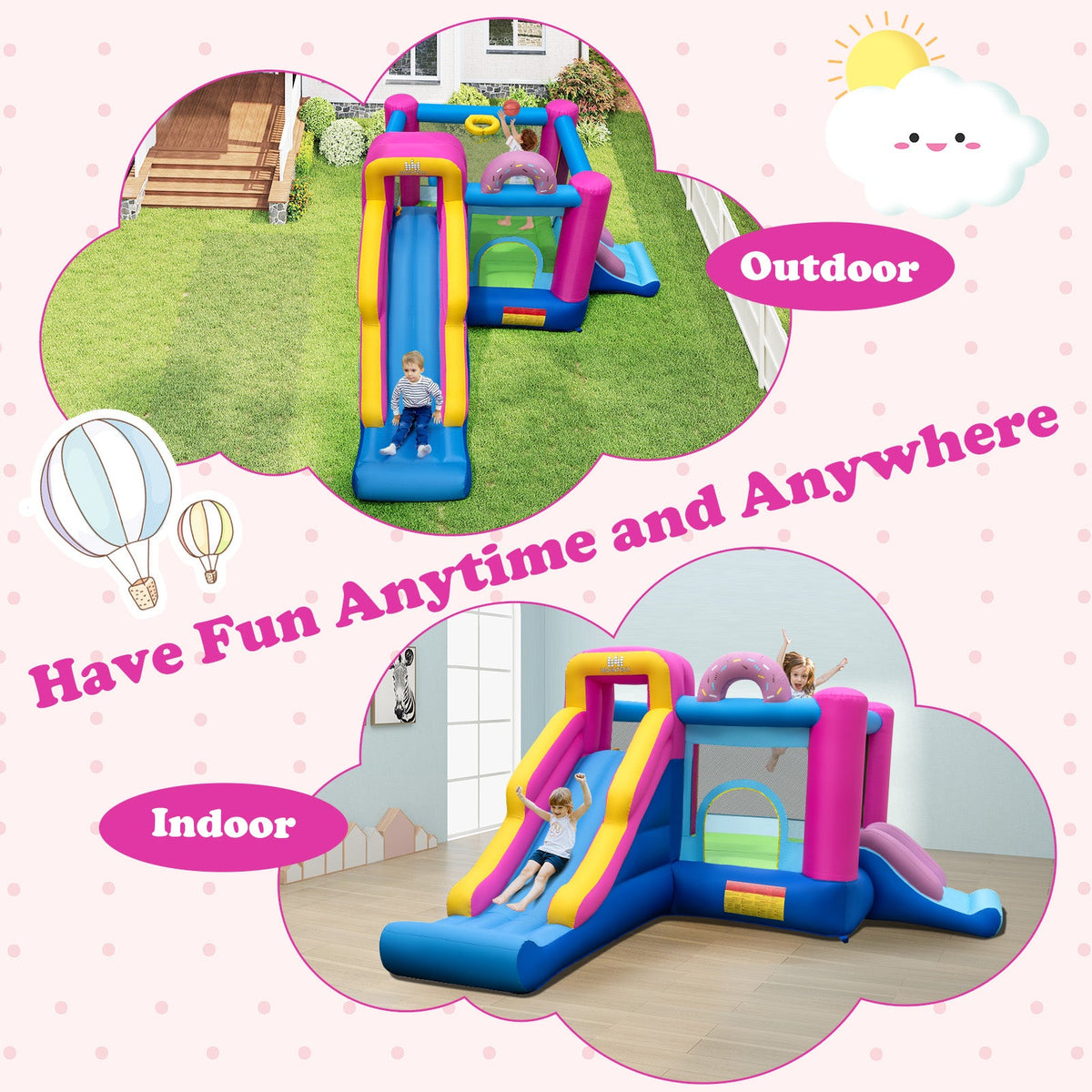 Inflatable Bounce House with Slides and Basketball Hoop (without Blower)