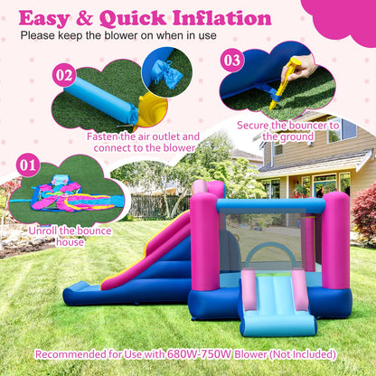 Inflatable Bounce House with Slides and Basketball Hoop (without Blower)