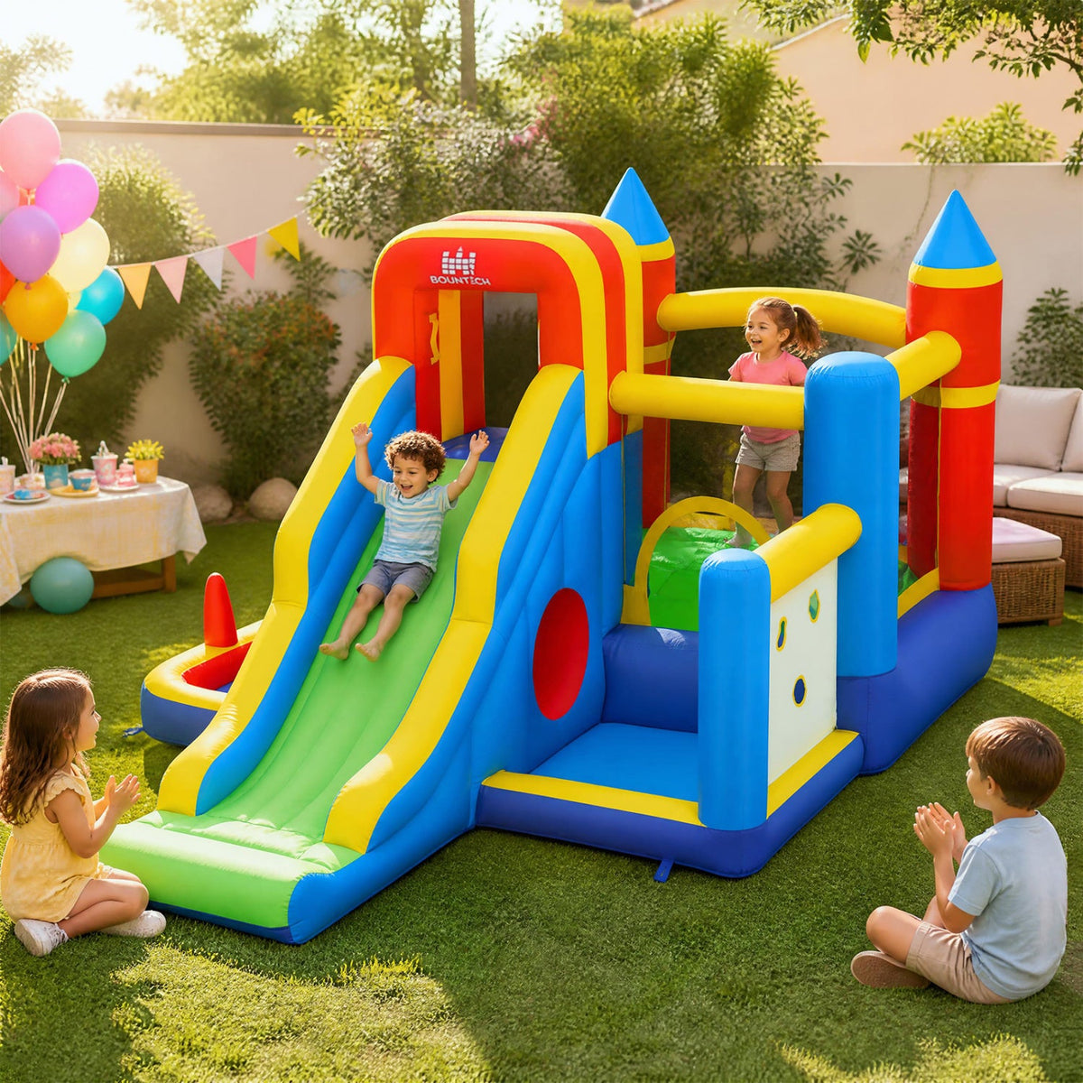 7-in-1 Inflatable Bounce House with Slide and Ball Pit