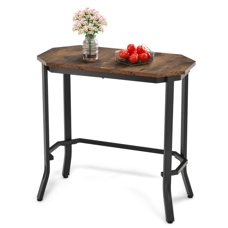 Narrow End Table with Rustic Wood Grain and Stable Steel Frame