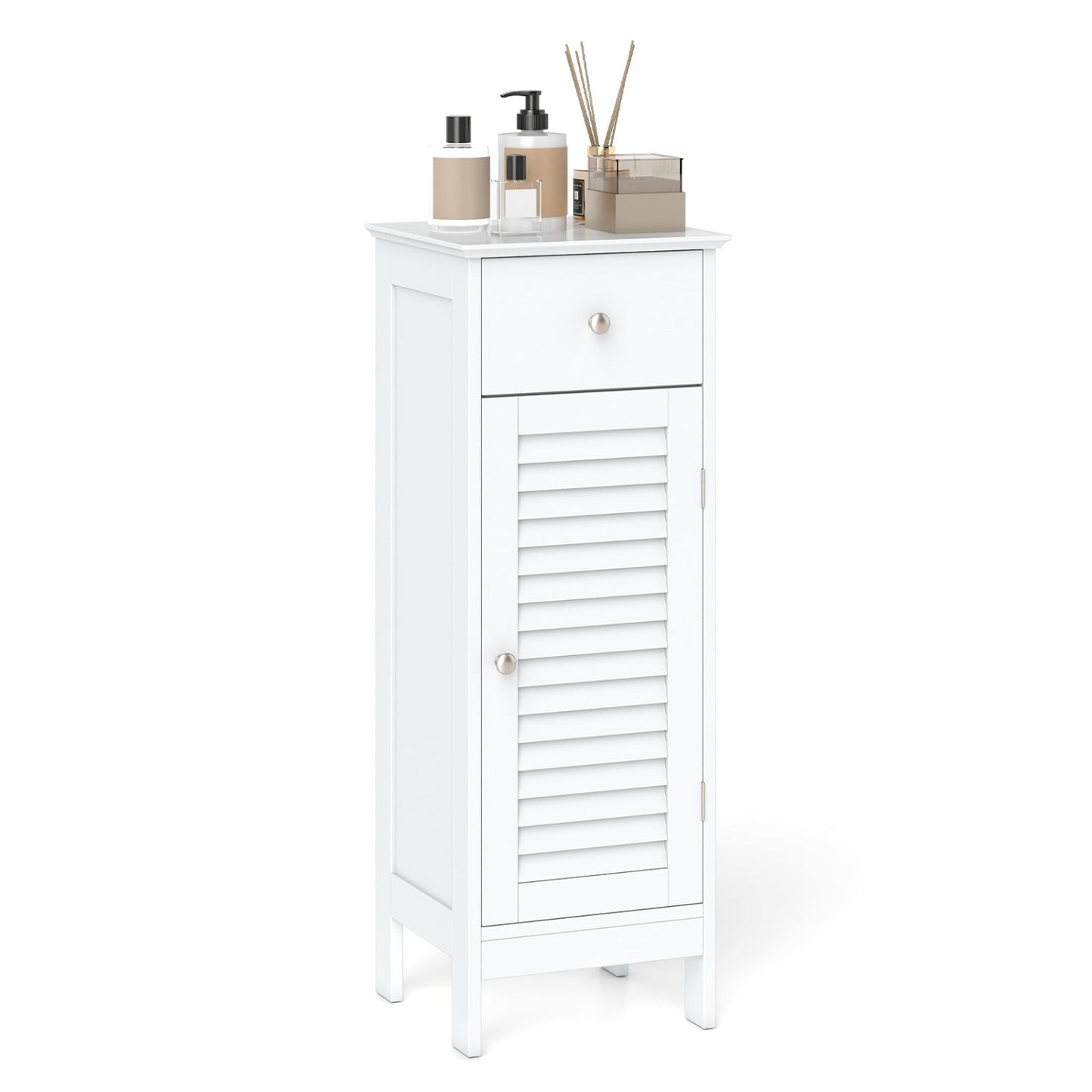 Narrow Bathroom Storage Cabinet with Adjustable Shelf & Drawer