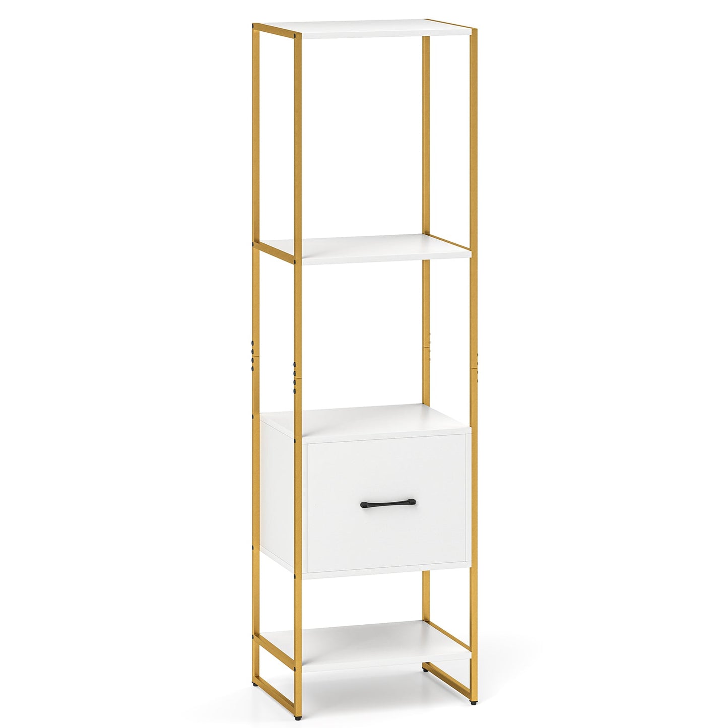 5-Tier Narrow Bookcase with 4 Open Shelves and Storage Drawer
