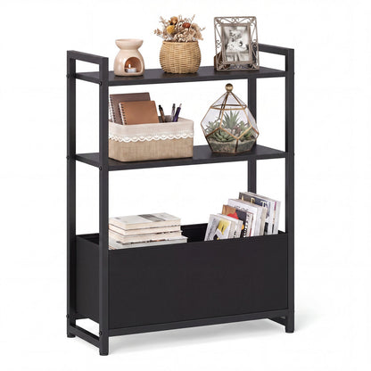 Narrow End Table with Storage Shelves and Metal Frame