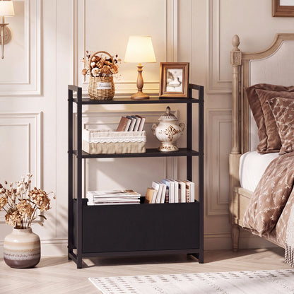 Narrow End Table with Storage Shelves and Metal Frame