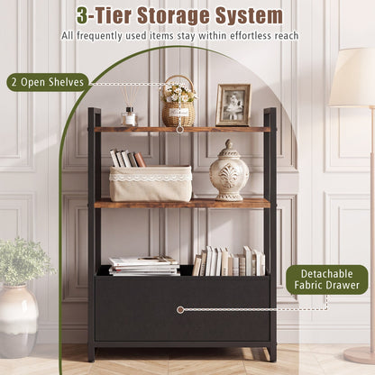 Narrow End Table with Storage Shelves and Metal Frame