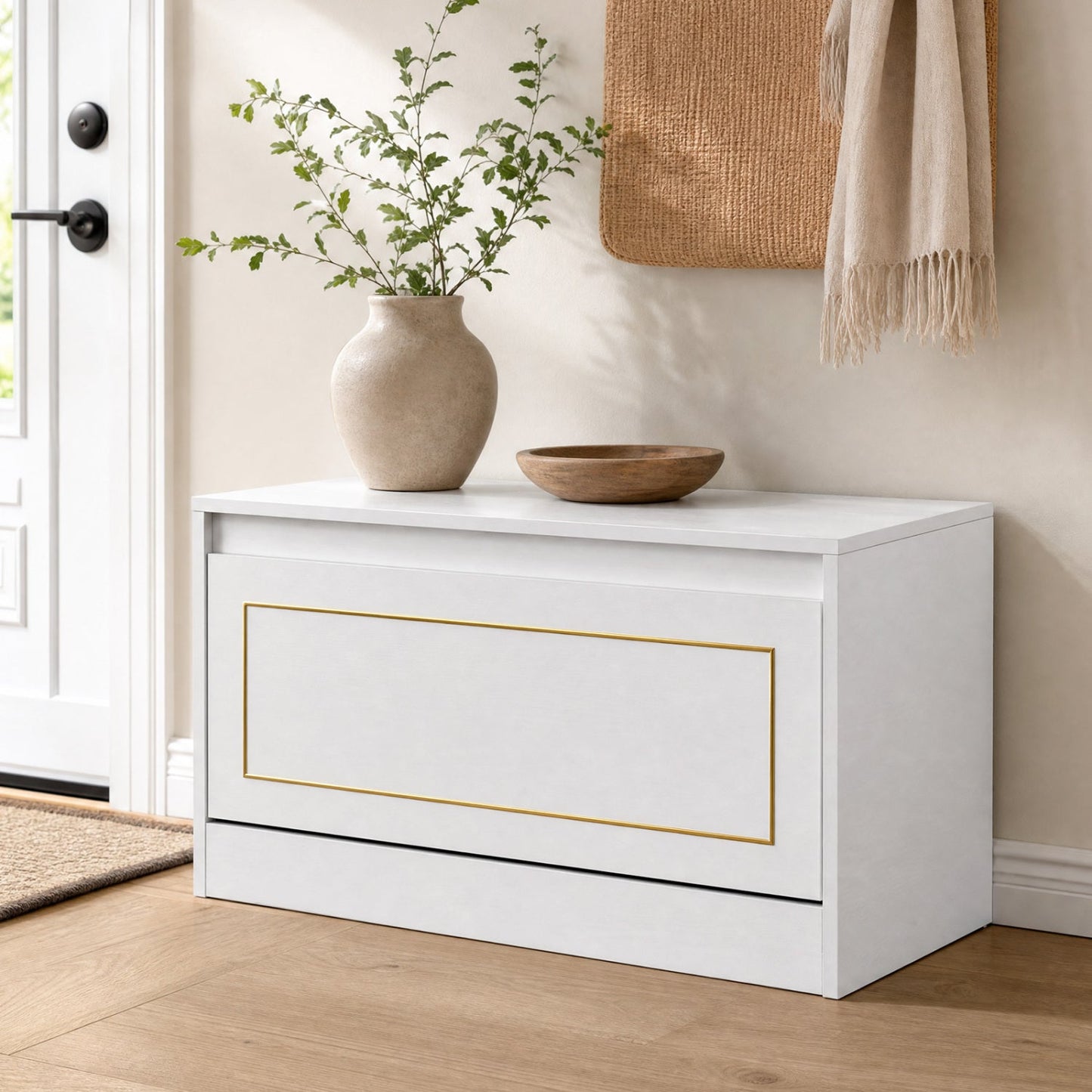 Narrow Shoe Cabinet with Flip Drawer and Adjustable Shelf