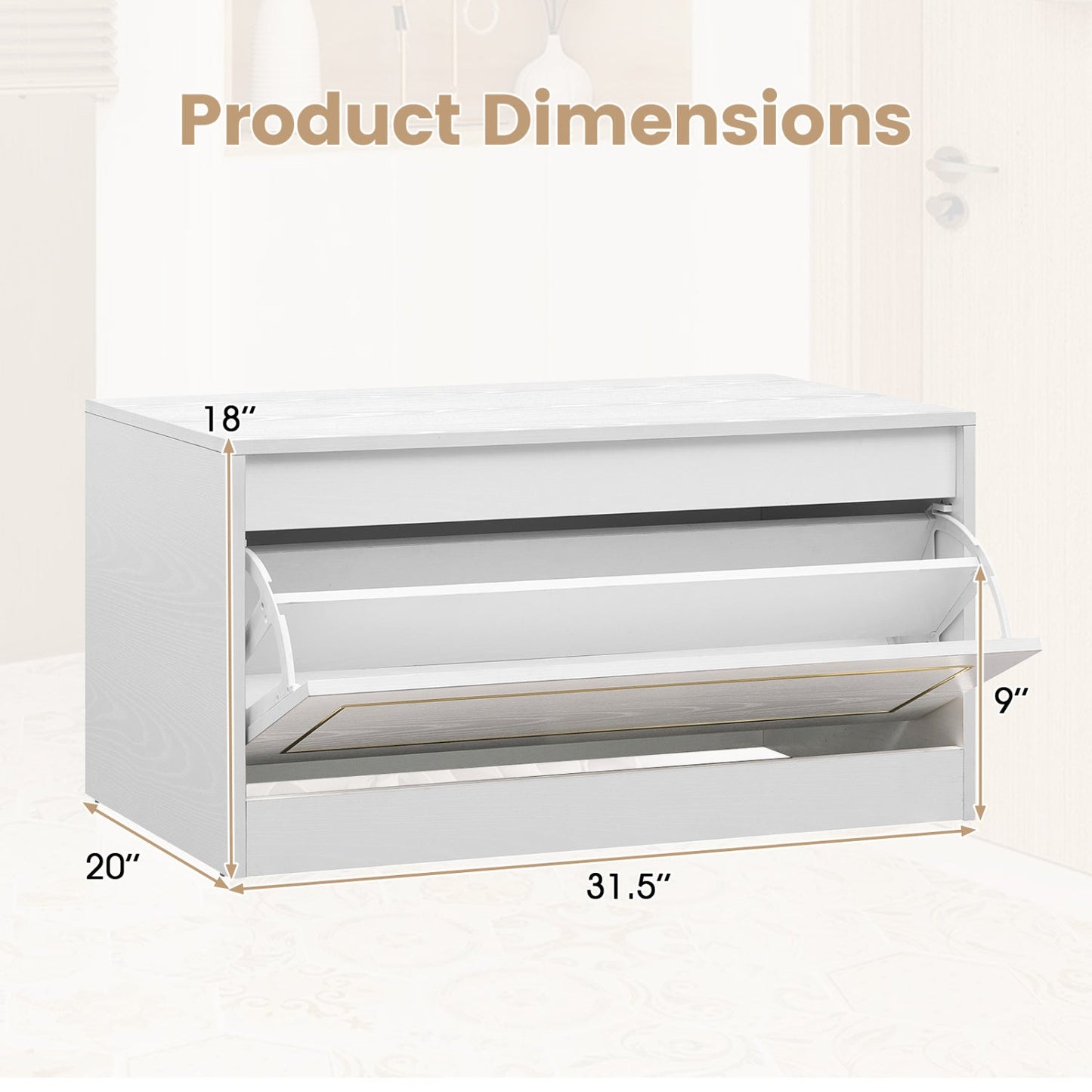 Narrow Shoe Cabinet with Flip Drawer and Adjustable Shelf