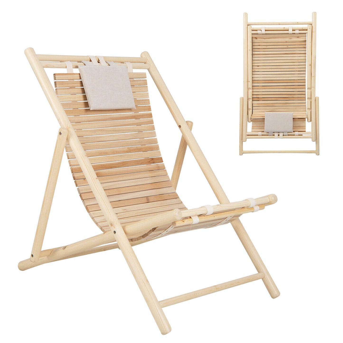 Fir Wood Lounge Chair with Adjustable Backrest