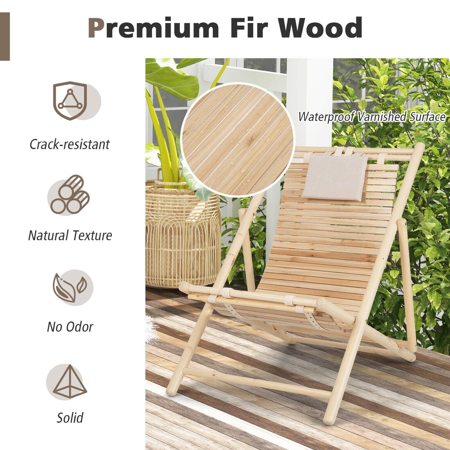 Fir Wood Lounge Chair with Adjustable Backrest