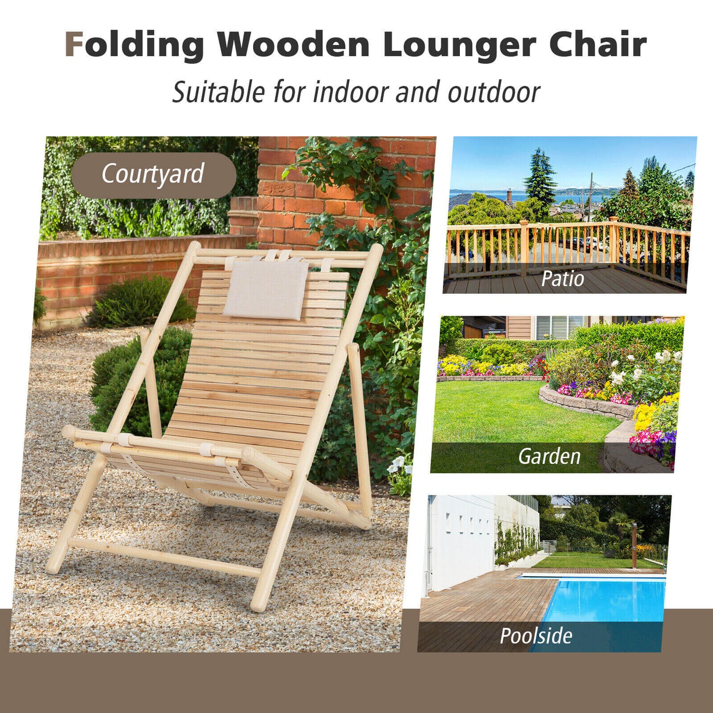 Fir Wood Lounge Chair with Adjustable Backrest