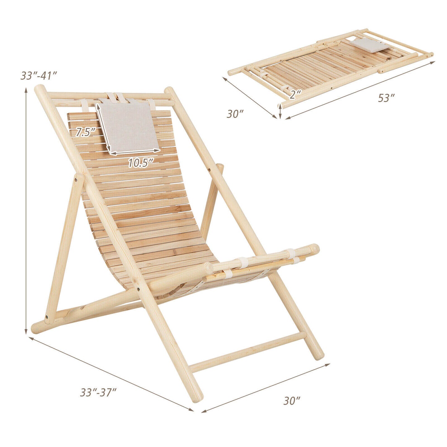 Fir Wood Lounge Chair with Adjustable Backrest