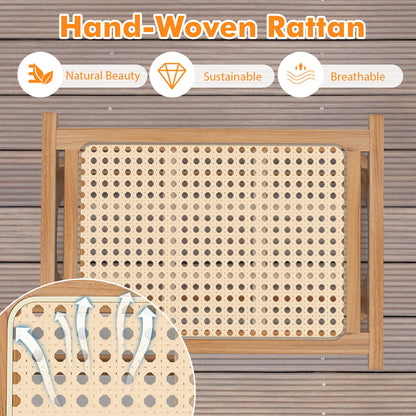 Natural Teak Wooden Foot Rest with Handwoven Rattan